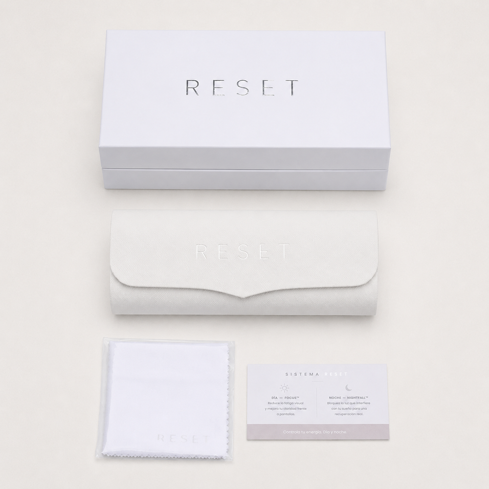 RESET System - packaging: caja, estuche, paño y tarjeta